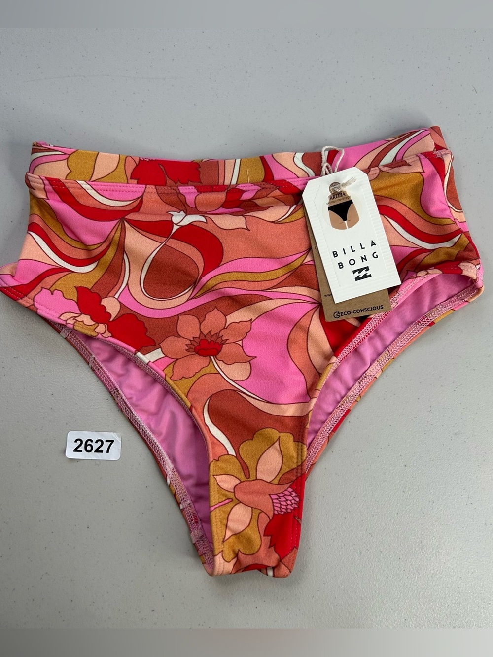 BILLABONG Women Small Pink Orange Aruba Skimpy Swim Bikini Bottom Pretty Groovy